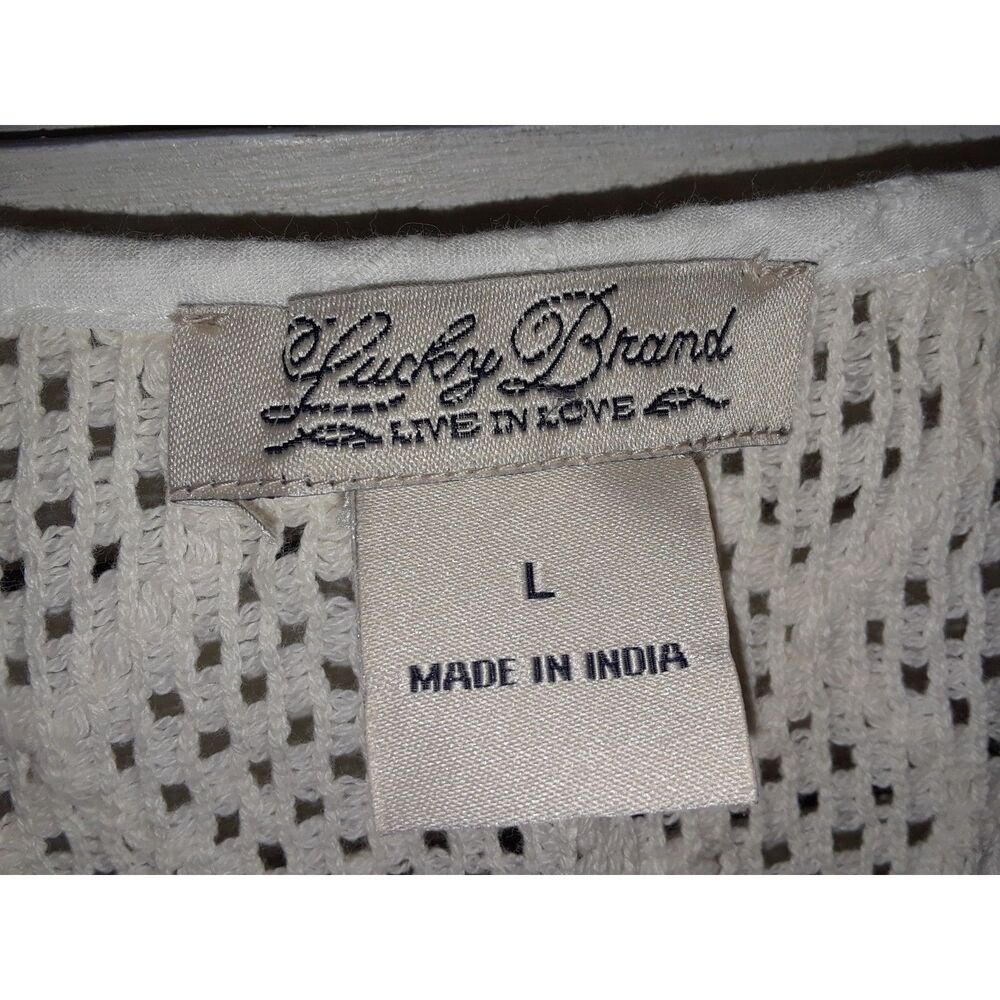Lucky Brand Women's Blouse Size Large 3/4 Sleeve Crochet Trim - Picture 5 of 6